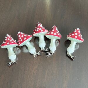 Red And White Glitter Mushroom Christmas Ornament Clips